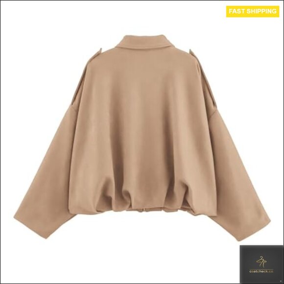 Oversized Faux Suede Bomber Jacket Batwing Sleeves Zip Up Streetwear - Picture 4 of 5